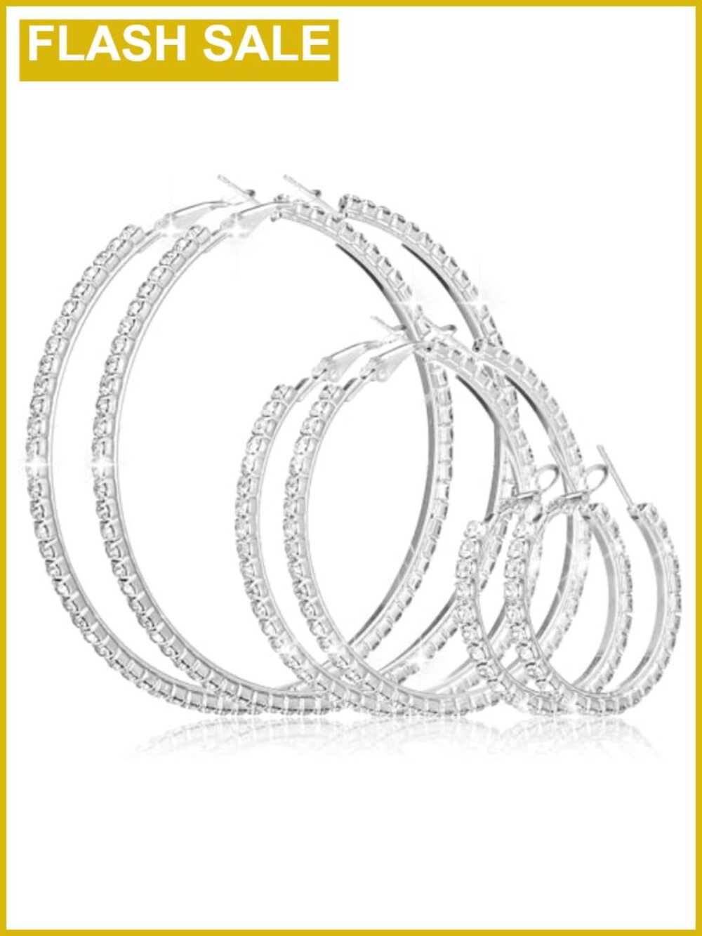 3 Pair Rhinestone Hoop Earrings Set Silver 2cm 3cm 4cm for Women Sparkling